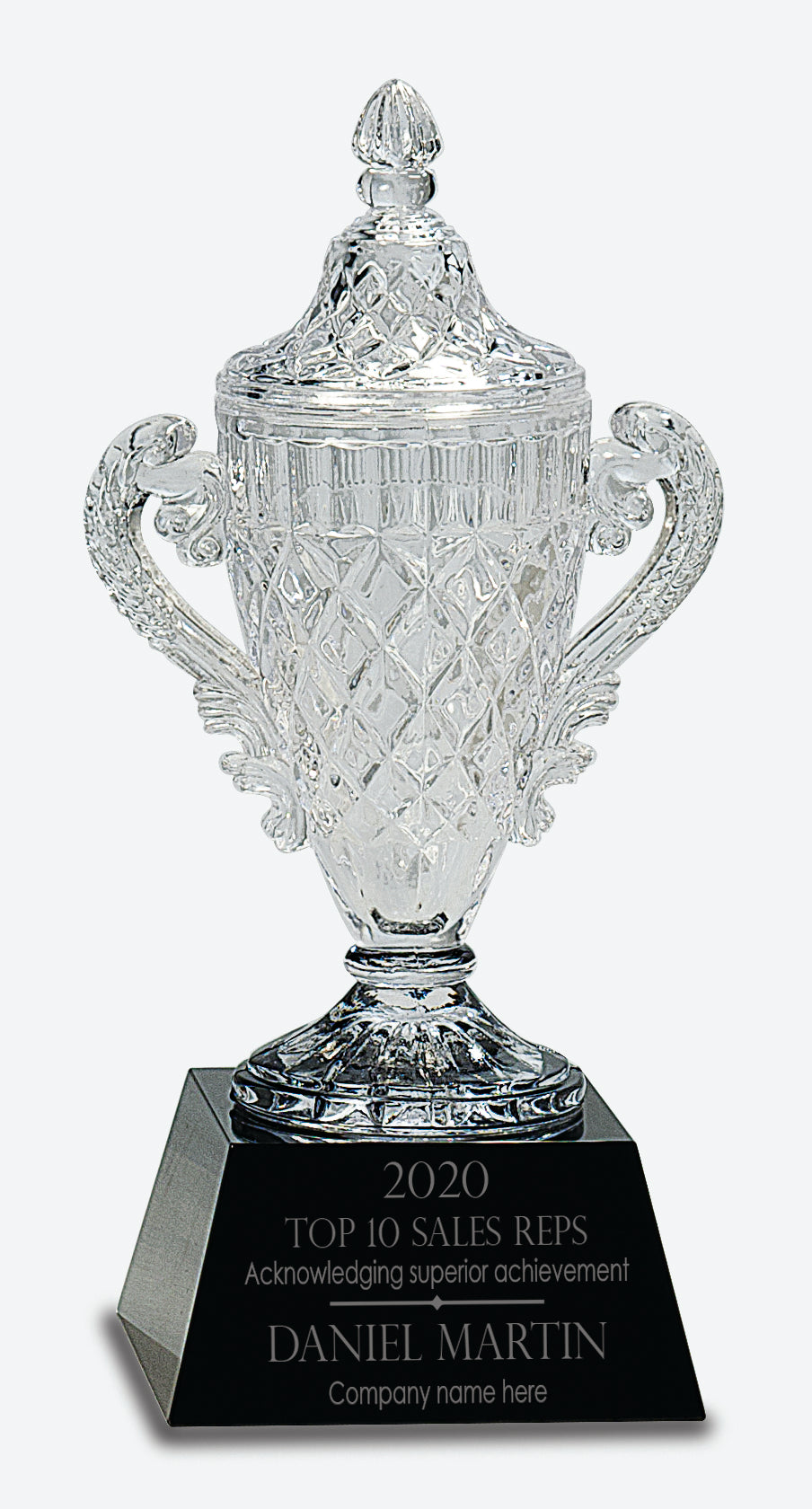 10" Crystal Trophy Cup on Black Base Award