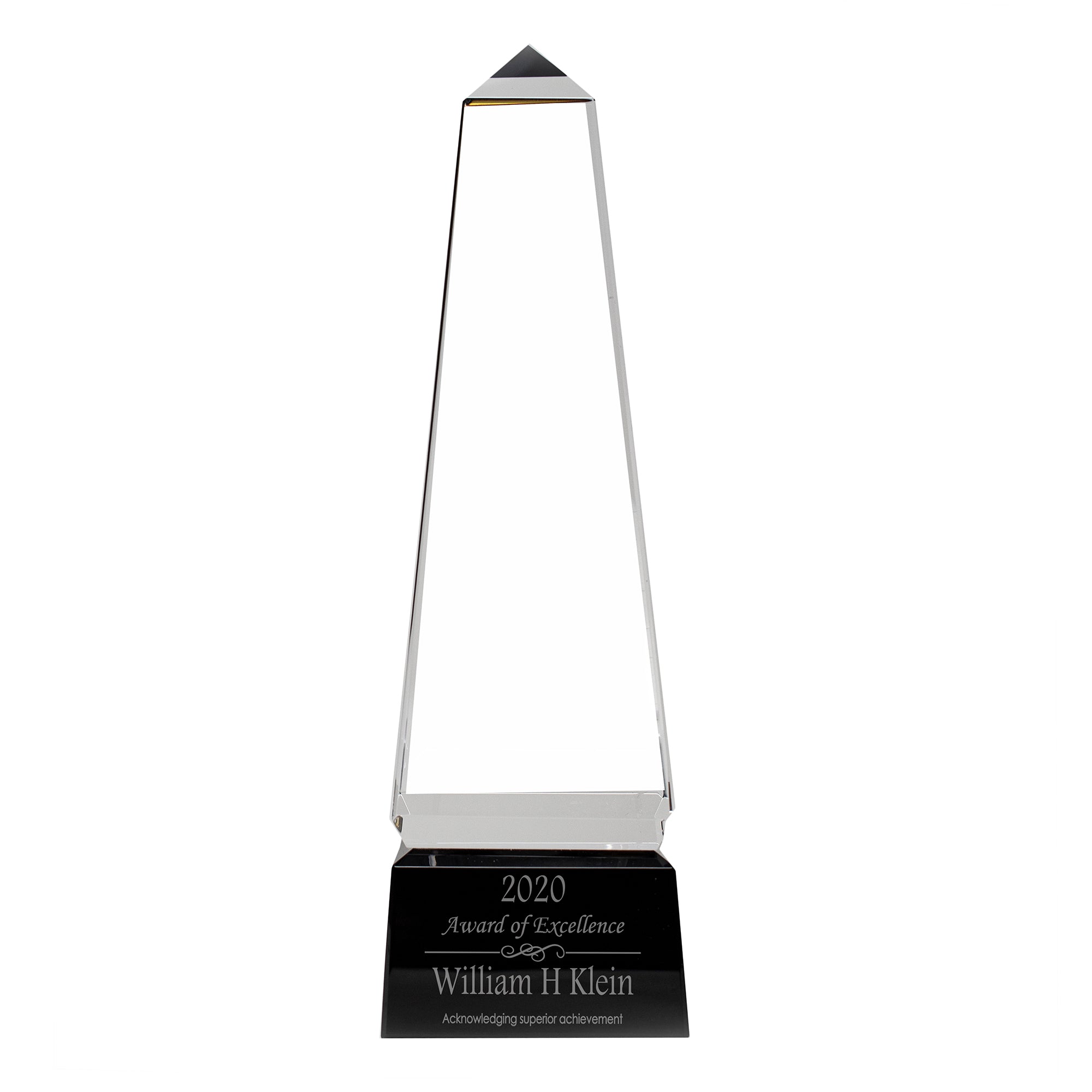 8" Crystal Obelisk on Black Base Award