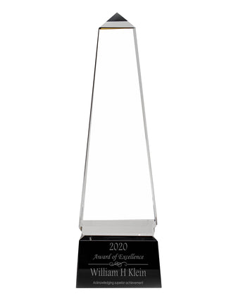 8" Crystal Obelisk on Black Base Award